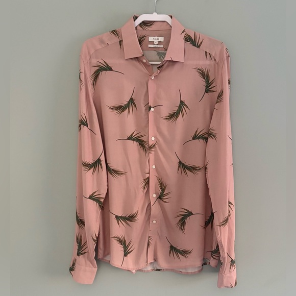 Reiss Women’s Palm Print Button Down Blouse Pink Viscose Slim Fit Size XL - Picture 2 of 10